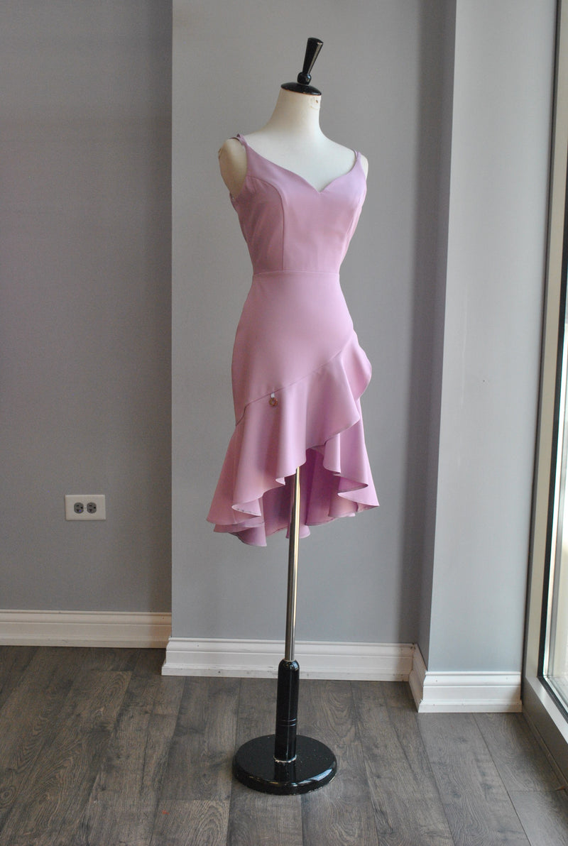 LAVENDER PINK SUMMER DRESS WITH RUFFLES