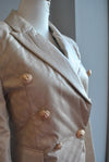 BEIGE FAUX QUILTED DOUBLE BREASTED BLAZER