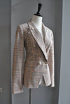 PINK PLAID DOUBLE BREASTED BLAZER