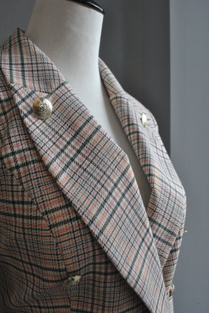 PINK PLAID DOUBLE BREASTED BLAZER