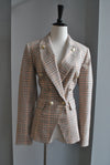 PINK PLAID DOUBLE BREASTED BLAZER