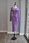 CLEARANCE - LAVENDER MIDI CASUAL SPRING DRESS WITH SIDE RUSHING