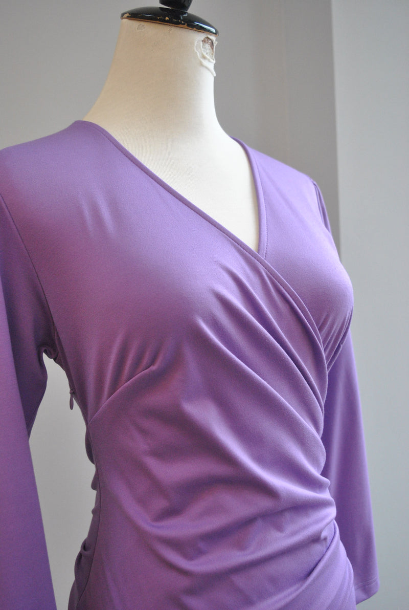 CLEARANCE - PURPLE CASUAL SUMMER DRESS WITH RUSHING