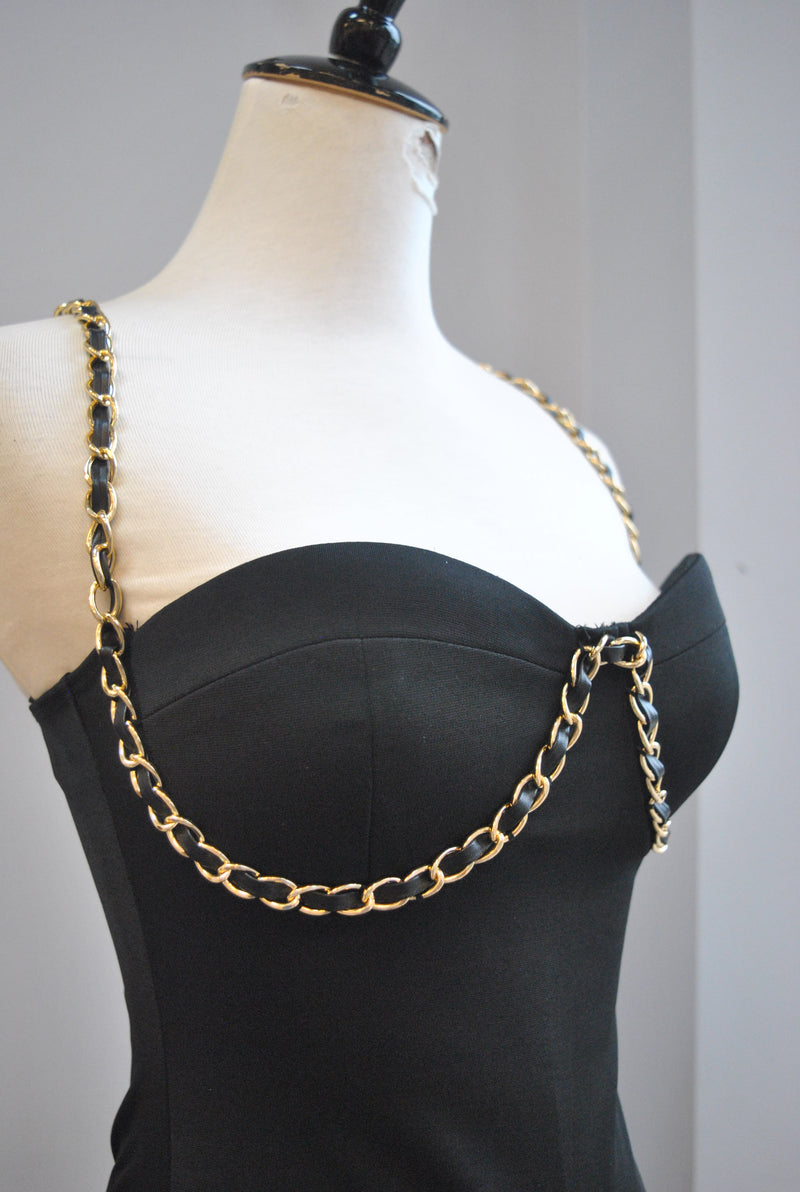 CLEARANCE - BLACK BODYSUIT WITH GOLD CHAIN