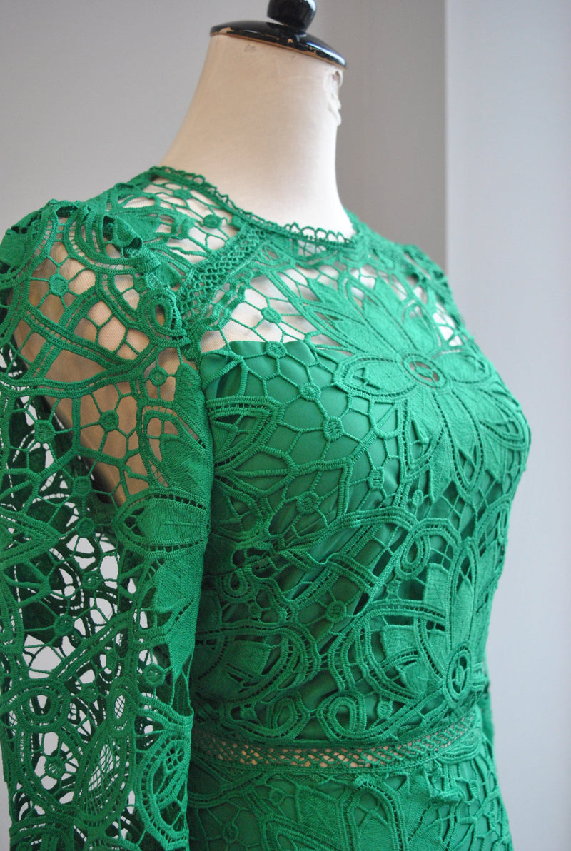 EMERALD GREEN LACE COCKTAIL DRESS – Le Obsession Boutique