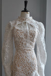 WHITE LACE MINI DRESS WITH RUFFLE AND TIE NECK