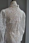 WHITE LACE MINI DRESS WITH RUFFLE AND TIE NECK