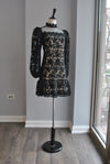 BLACK LACE TUNIC DRESS WITH HIGH NECK