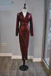 RED SEQUIN MIDI FIT DRESS WITH SIDE RUSHING