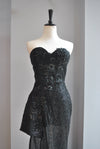 BLACK SEQUIN EVENING  ASYMMETRIC GOWN