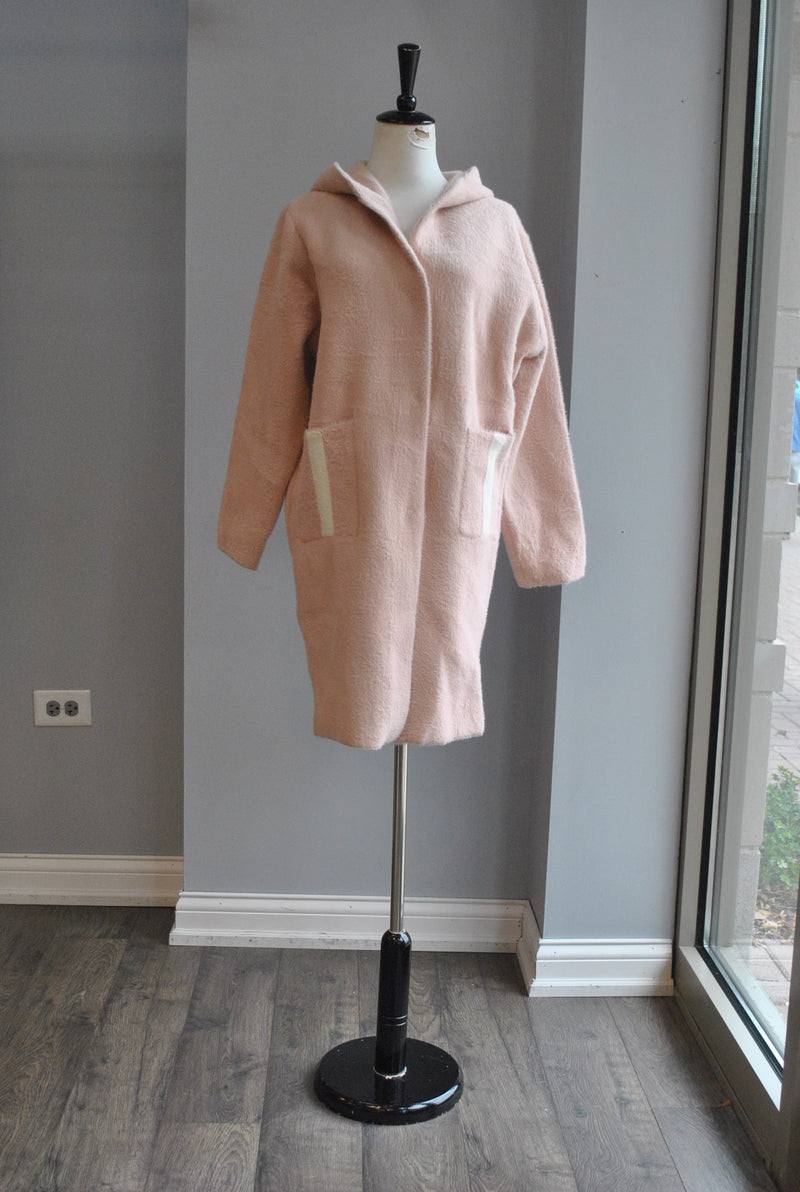 BLUSH PINK CASUAL ALPAKA COAT WITH A HOODIE