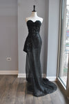 CLEARANCE - NAVY BLUE SILKY LONG DRESS WITH OPEN BACK AND SIDE SLIT