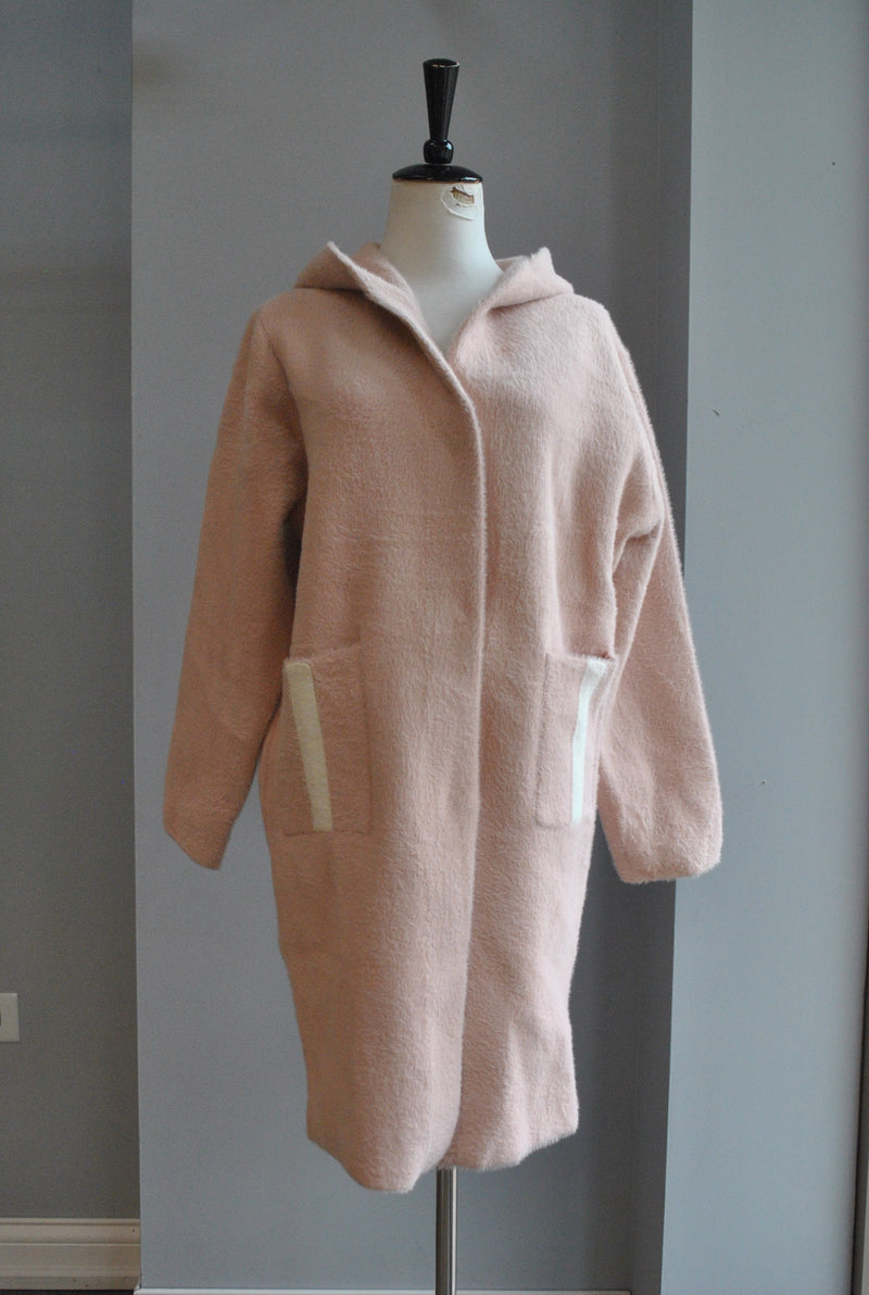 BLUSH PINK CASUAL ALPAKA COAT WITH A HOODIE