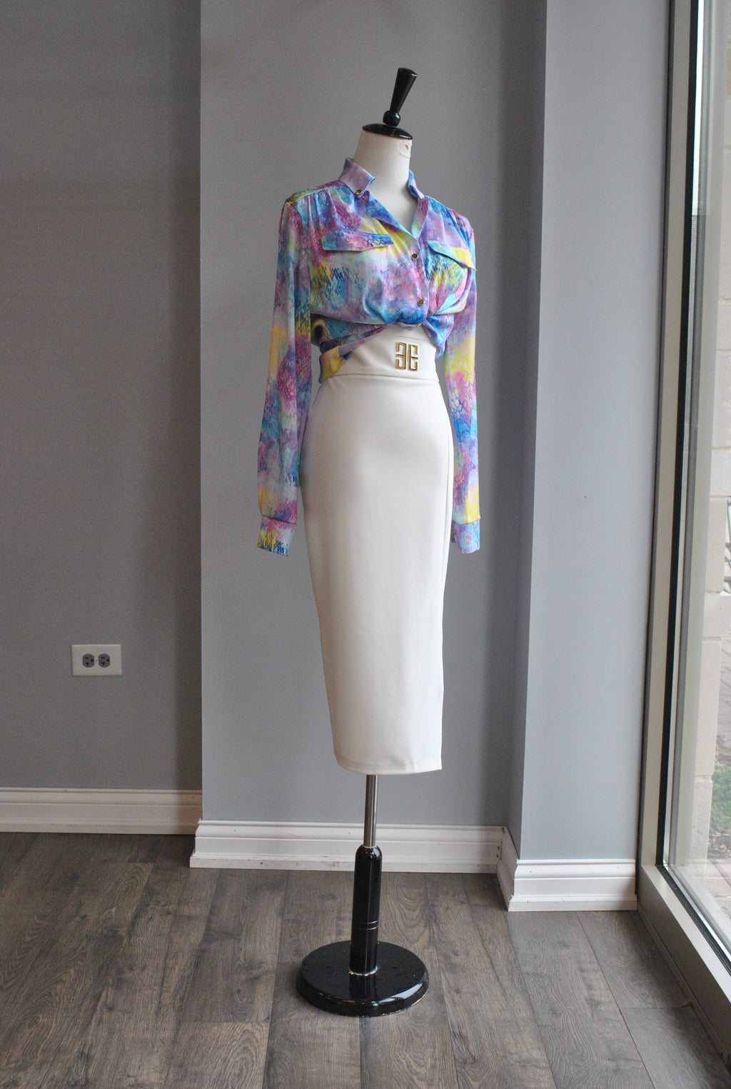 WHITE HIGH WAISTED PENCIL SKIRT
