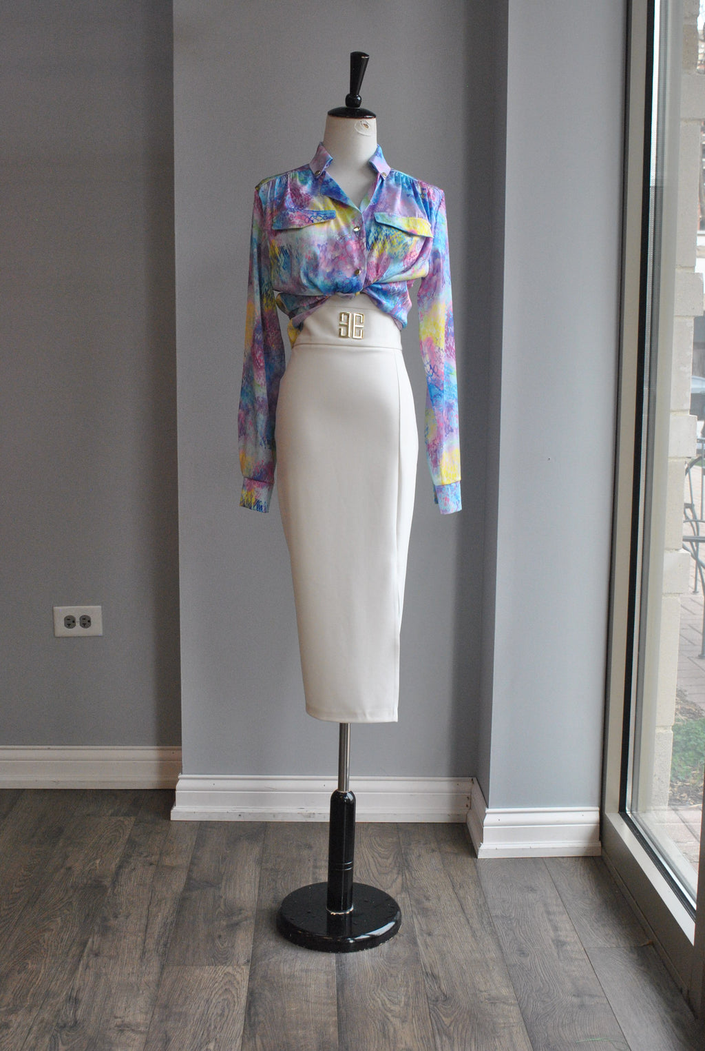 WHITE HIGH WAISTED PENCIL SKIRT