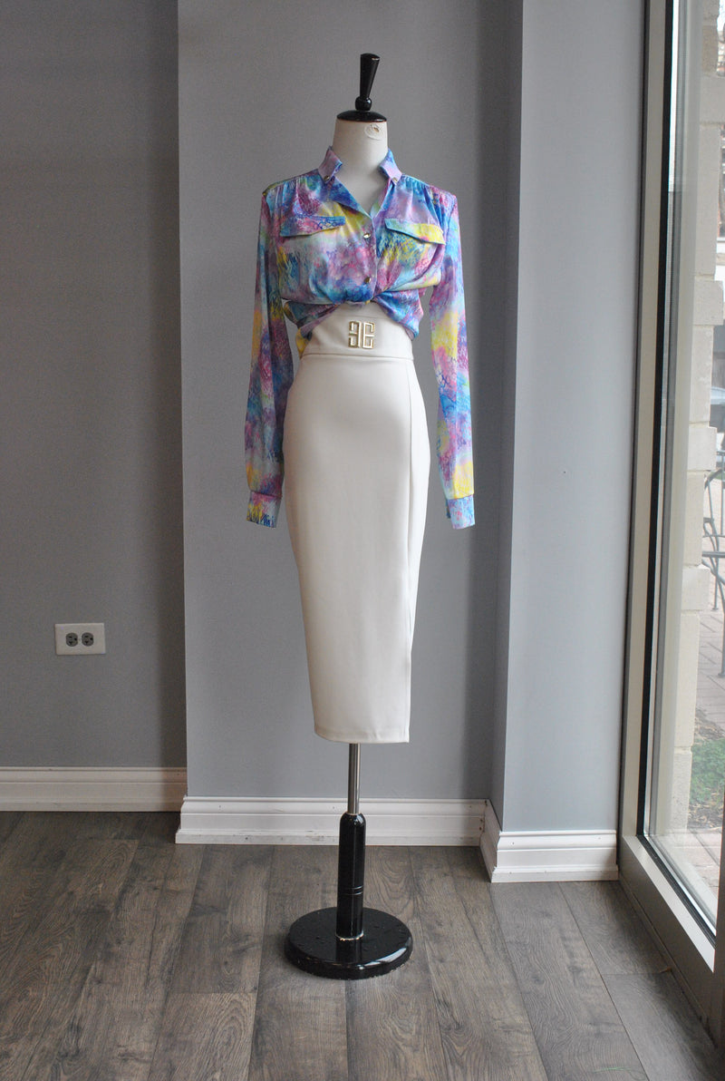 WHITE HIGH WAISTED PENCIL SKIRT