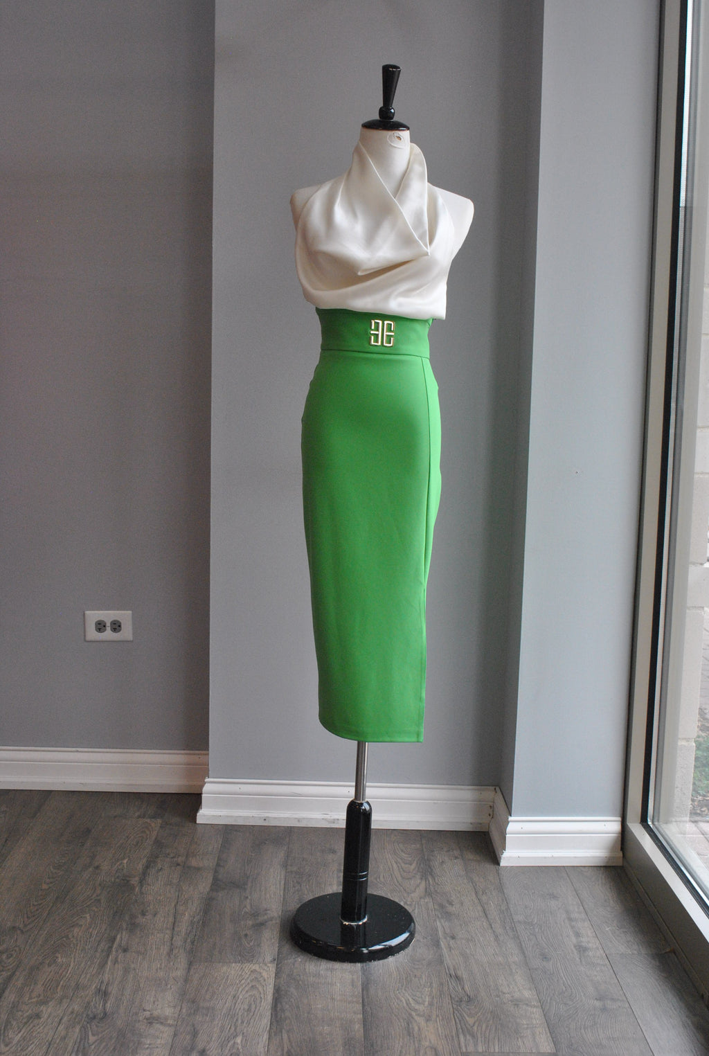 EMERALD GREEN HIGH WAISTED PENCIL SKIRT