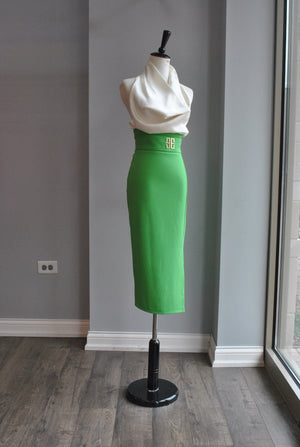 EMERALD GREEN HIGH WAISTED PENCIL SKIRT