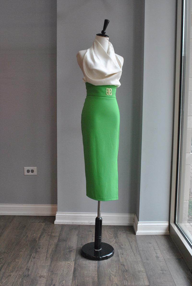 EMERALD GREEN HIGH WAISTED PENCIL SKIRT Le Obsession Boutique EMERALD GREEN HIGH WAISTED PENCIL SKIRT Le Obsession Boutique