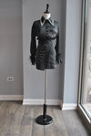 BLACK SHEER BLOUSE WITH CRYSTALS AND FEATHERS DETAIL