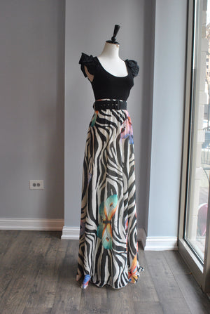 BUTTERFLIES MAXI SUMMER SKIRT WITH A BELT