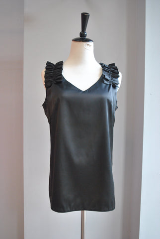 BLACK SHEER BLOUSE WITH CRYSTALS AND FEATHERS DETAIL