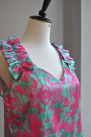 FUCHSIA PINK AND GREEN SILKY TOP