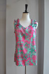 FUCHSIA PINK AND GREEN SILKY TOP