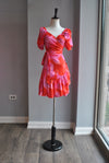 PINK AND RED WRAP SUMMER DRESS WITH SHORT SLEEVES