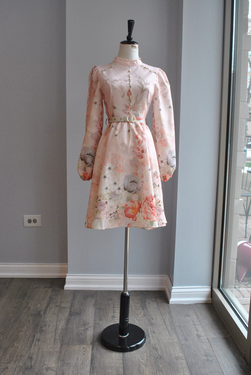 BLUSH PINK FIT AND FLAIR DRESS WITH A BELT