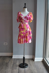 FUCHSIA PINK OMRE WRAP SUMMER DRESS WITH SHORT SLEEVES