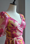 FUCHSIA PINK OMRE WRAP SUMMER DRESS WITH SHORT SLEEVES