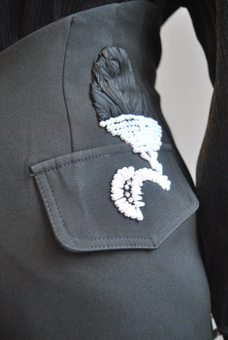 BLACK SHORTS WITH PEARLS AND RHINESTONES