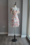 MULTICOLOR WRAP SUMMER DRESS WITH SHORT SLEEVES