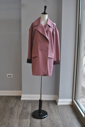 ROSE PINK OVERSIZED DOUBLE BREASTED JACKET DRESS WITH COLD SHOULDERS