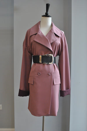 ROSE PINK OVERSIZED DOUBLE BREASTED JACKET DRESS WITH COLD SHOULDERS
