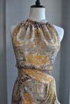MUSTARD MULTICOLOR HIGH AND LOW DRESS WITH OPEN BACK