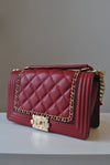 BURGUNDY VEGAN LEATHER GUILTED CUTOFF CROSSBODY BAG