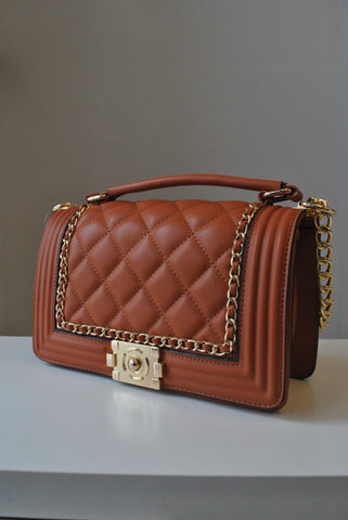 CARAMEL FAUX CROCODILE LEATHER CLUTCH / CROSSBODY HANDBAG
