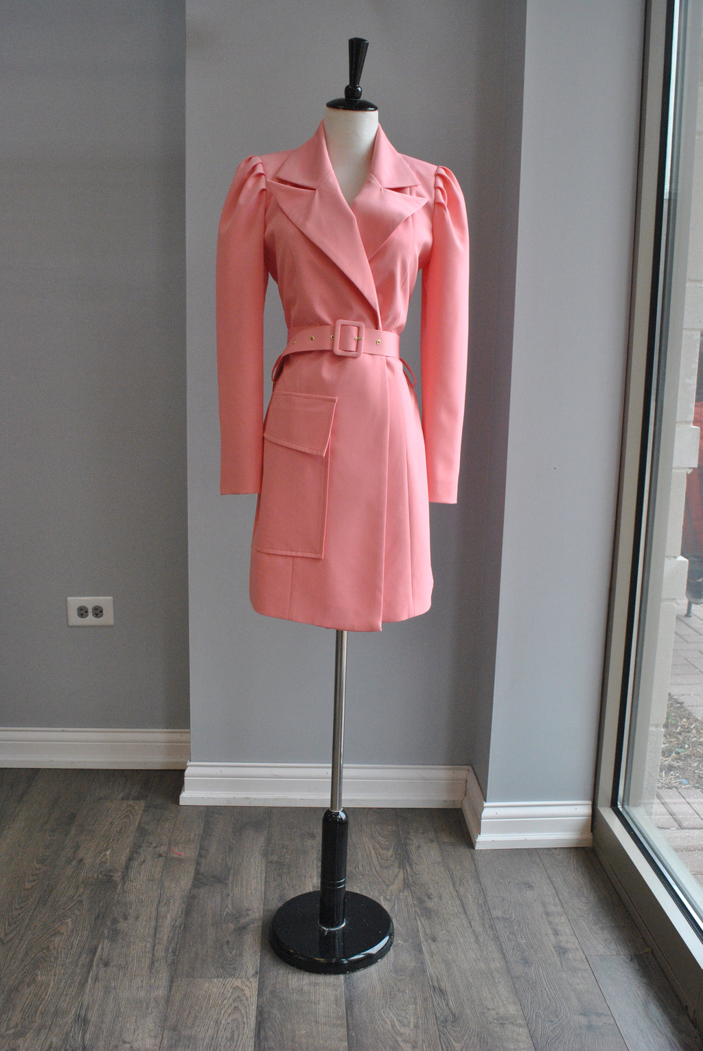 SALMON COLOR JACKET DRESS WITH A BELT