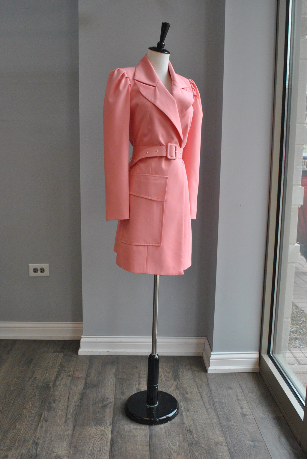 SALMON COLOR JACKET DRESS WITH A BELT