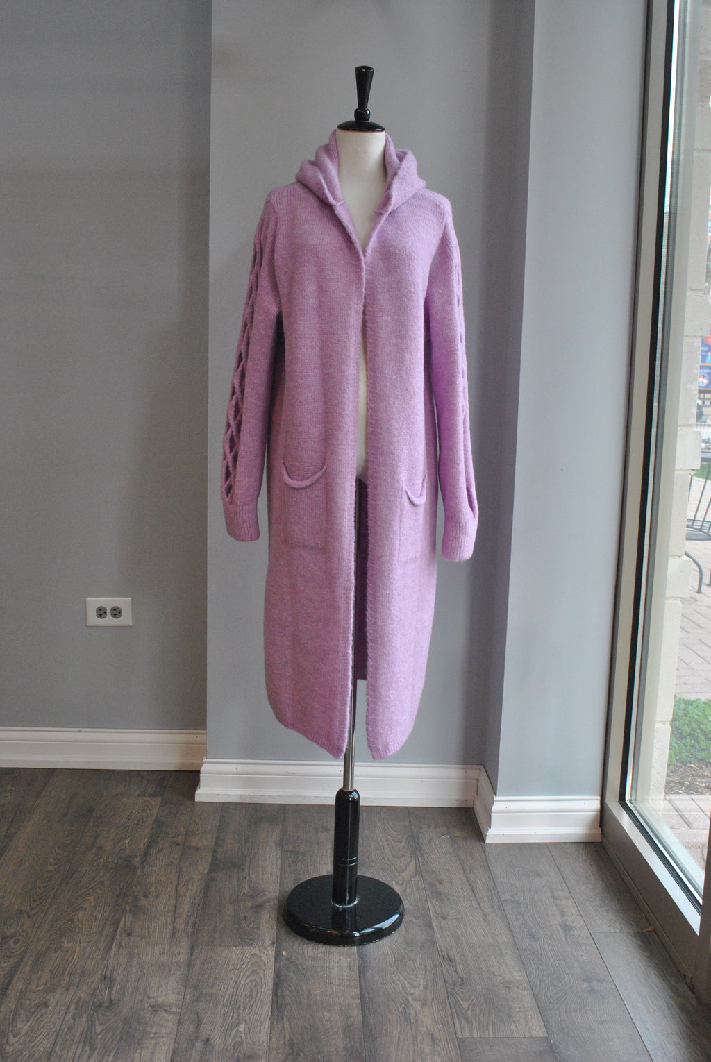 RASPBERRY LONG OPEN CARDIGAN WITH OPEN SLEEVES