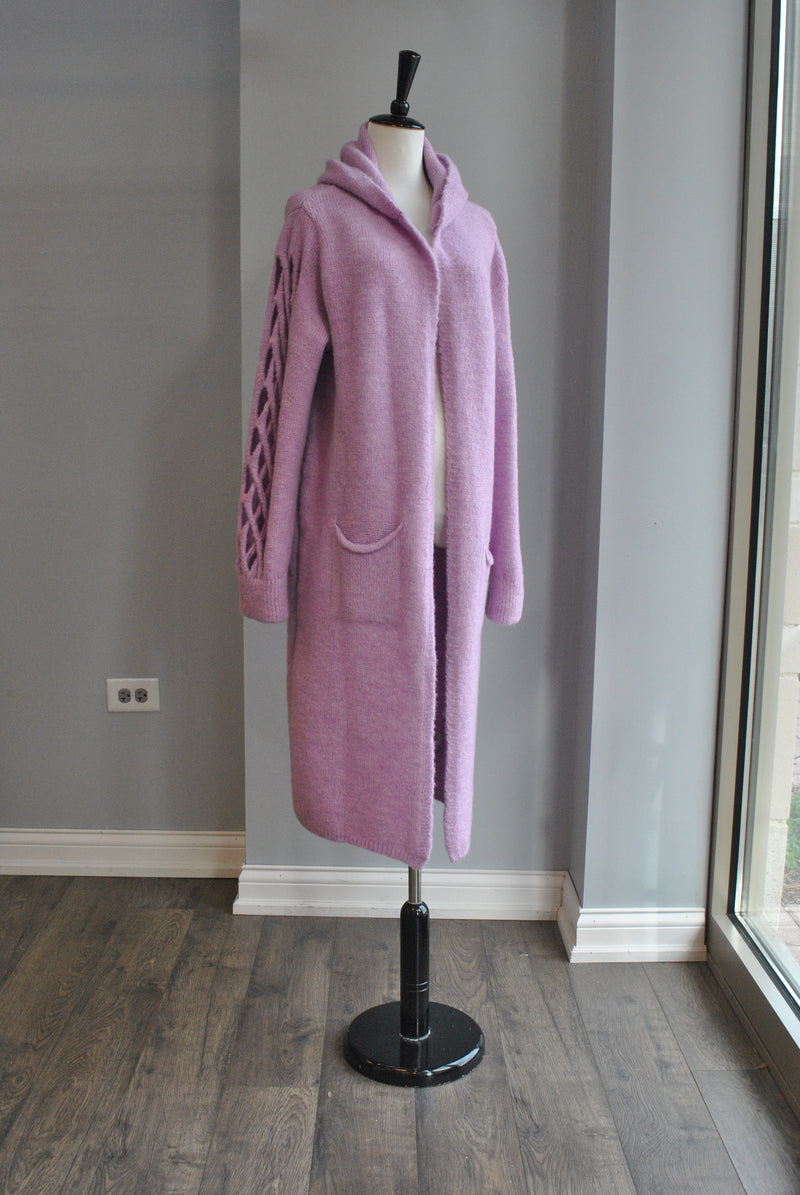 RASPBERRY LONG OPEN CARDIGAN WITH OPEN SLEEVES