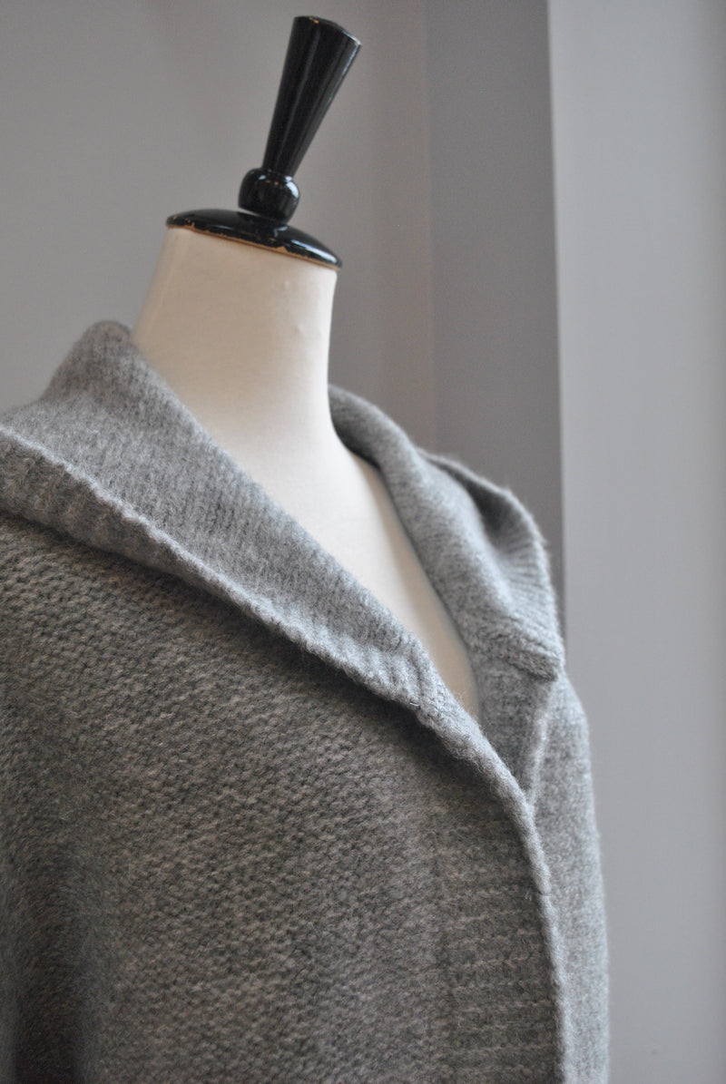 GREY OVERSIZED OPEN STYLE SWEATER CARDIGAN WITH A HOODIE