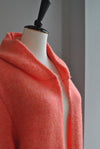 ELECTRIC ORANGE LONG OPEN STYLE SWEATER CARDIGAN WITH A HOODIE AND STATEMENT SLEEVES