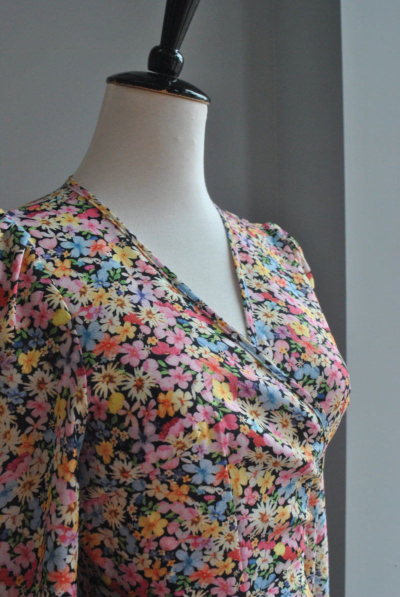 MULTICOLOR FLOWER PRINT HIGH AND LOW WRAP SUMMER DRESS