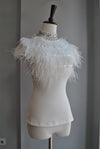 WHITE MESH TOP WITH FEATHERS