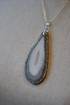 GREY AGATE FREEFORM WITH SWAROVSKI CRYSTALS LONG CHAIN PENDANT