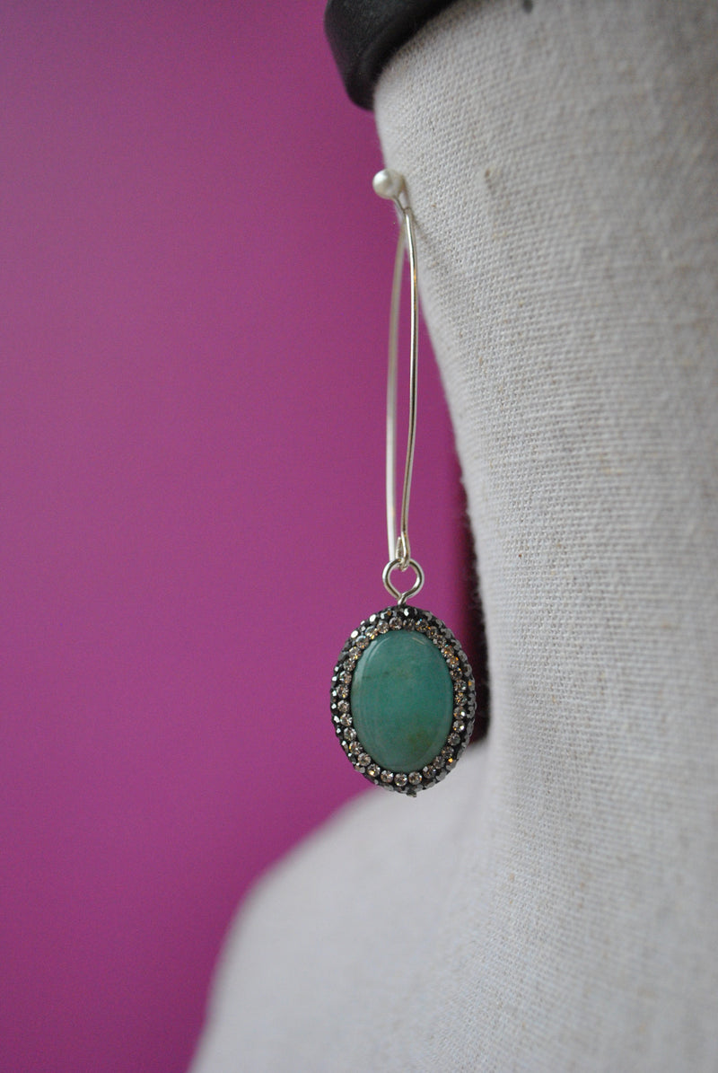 AMAZONITE AND SWAROVSKI CRYSTALS LONG EARRINGS