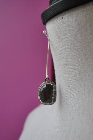 DARK CHERRY SAPPHIRE AND SWAROVSKI CRYSTALS LONG EARRINGS